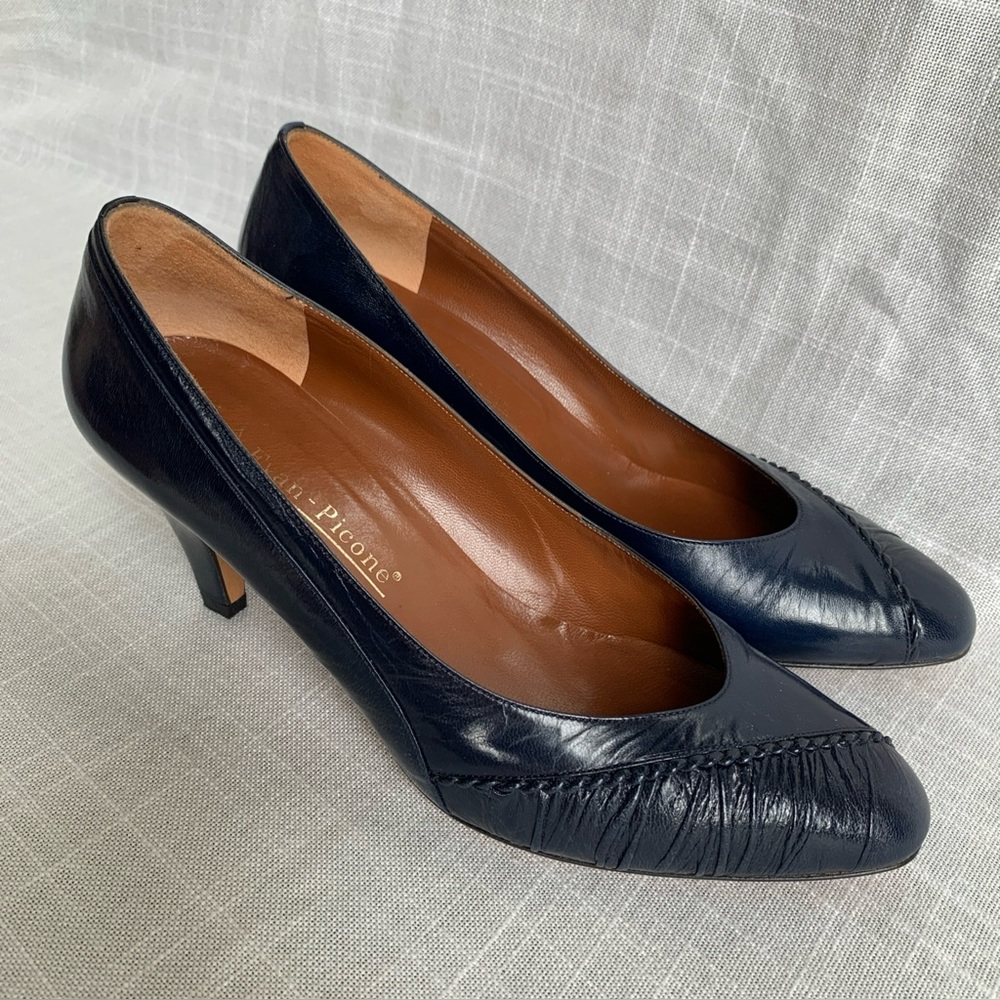 Vintage Evan-Picone Women’s Heels Shoes Navy Blue Leather Made In Italy 9 M